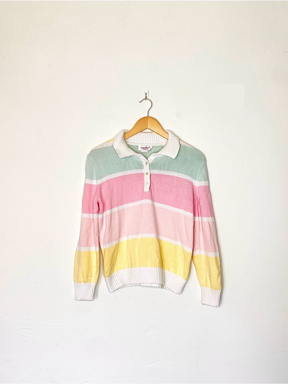 VTG 80s Striped Pastel Polo Knit Top - Preppy Golfcore